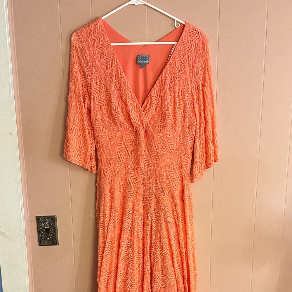 Rabbit Rabbit Rabbit Vibrant Orange Long Sleeve Dress